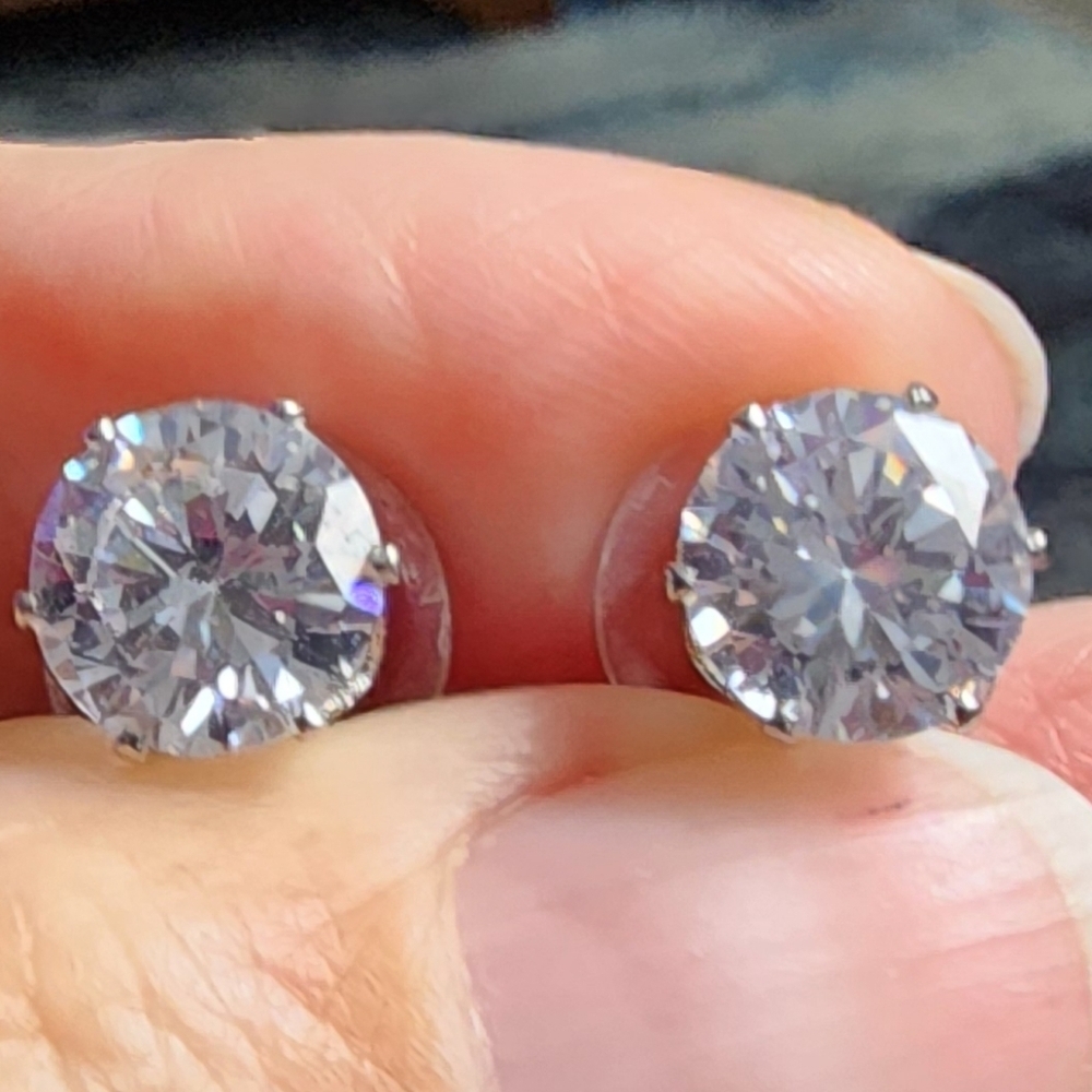 Silvertone Stud Earrings with Brilliant Cut Stones
